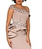 Color:Blush - Image 3 - Off-the-Shoulder Bodice Applique Ruffled Peplum Gown