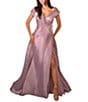 Color:Mauve - Image 1 - Off-the-Shoulder Cap Sleeve Feather Waist Ball Gown
