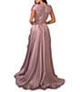 Color:Mauve - Image 2 - Off-the-Shoulder Cap Sleeve Feather Waist Ball Gown