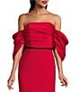 Terani Couture Off-The-Shoulder Draped Short Sleeves Matte Satin Column Gown, Color:Red - Image 3