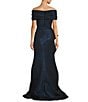 Terani Couture Off-The-Shoulder Ruffle Front Metallic Jacquard Mermaid Gown, Color:Navy - Image 2
