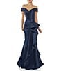 Terani Couture Off-the-Shoulder Ruffle Front Mikado Gown, Color:Navy - Image 1