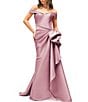 Terani Couture Off-the-Shoulder Ruffle Front Mikado Gown, Color:Mauve - Image 1