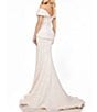 Color:Blush - Image 2 - Off-the-Shoulder Short Sleeve Brocade Embellished Belt Mermaid Gown