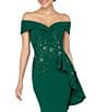 Color:Emerald - Image 3 - Off-the-Shoulder Short Sleeve Peplum Beaded Applique Mermaid Gown