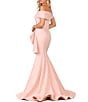 Color:Blush - Image 2 - Off-the-Shoulder Short Sleeve Peplum Beaded Applique Mermaid Gown