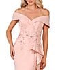 Color:Blush - Image 3 - Off-the-Shoulder Short Sleeve Peplum Beaded Applique Mermaid Gown