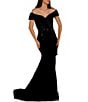 Color:Black - Image 1 - Off-the-Shoulder Short Sleeve Peplum Beaded Applique Mermaid Gown