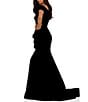 Color:Black - Image 2 - Off-the-Shoulder Short Sleeve Peplum Beaded Applique Mermaid Gown