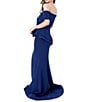 Color:Navy - Image 2 - Off-The-Shoulder Short Sleeve Peplum Waist Mermaid Gown