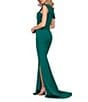 Color:Emerald - Image 2 - Off-the-Shoulder Short Sleeve Side Slit Cascading Leaf Bead Mermaid Gown