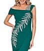 Color:Emerald - Image 3 - Off-the-Shoulder Short Sleeve Side Slit Cascading Leaf Bead Mermaid Gown