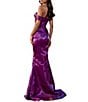 Terani Couture One Off-The-Shoulder Shimmer Sheath Gown, Color:Plum - Image 2