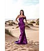 Terani Couture One Off-The-Shoulder Shimmer Sheath Gown, Color:Plum - Image 3