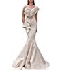 Terani Couture One Shoulder 3D Ruffle Front Front Jacquard Mermaid Gown, Color:Champagne - Image 1