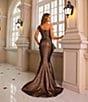 Terani Couture One Shoulder 3D Ruffle Front Front Jacquard Mermaid Gown, Color:Amber - Image 4