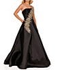 Color:Black - Image 1 - Sleeveless One Shoulder Beaded Strap Back Detail Ball Gown