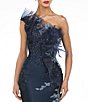 Color:Navy - Image 3 - One Shoulder Beaded Tulle Mermaid Gown