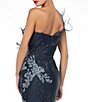 Color:Navy - Image 4 - One Shoulder Beaded Tulle Mermaid Gown