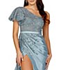 Color:Slate - Image 3 - One Shoulder Short Puffed Sleeve Pleated Front Slit Embellished Mermaid Dress