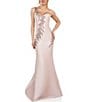 Color:Rose - Image 1 - One Shoulder Sleeveless Beaded Gown