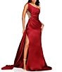 Color:Port - Image 1 - One Shoulder Sleeveless Side Cut Out with Beaded Trim Mermaid Gown