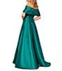 Color:Emerald - Image 2 - Pleated Off-the-Shoulder A-Line Gown