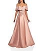 Color:Rose - Image 1 - Pleated Off-the-Shoulder Waist Applique Ball Gown