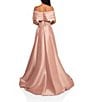 Color:Rose - Image 2 - Pleated Off-the-Shoulder Waist Applique Ball Gown