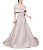 Color:Taupe - Image 1 - Pleated Off-the-Shoulder Waist Applique Ball Gown