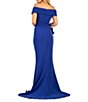 Color:Sapphire - Image 2 - Pleated Off-the-Shoulder Short Sleeve Thigh High Slit Beaded Applique Gown