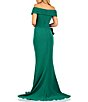 Color:Emerald - Image 2 - Pleated Off-the-Shoulder Short Sleeve Thigh High Slit Beaded Applique Gown
