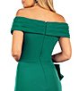 Color:Emerald - Image 4 - Pleated Off-the-Shoulder Short Sleeve Thigh High Slit Beaded Applique Gown