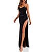 Terani Couture Pointed Sweetheart Neck Corset Bodice Side Slit Sequined Tulle Column Gown - Image 1