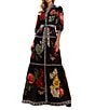 Terani Couture Printed Chiffon 3/4 Sleeve Belted Maxi Dress - Image 1