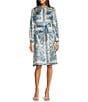 Terani Couture Round Neck Long Sleeve Printed Satin Shirtdress, Color:Blue Multi - Image 1