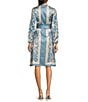Terani Couture Round Neck Long Sleeve Printed Satin Shirtdress, Color:Blue Multi - Image 2