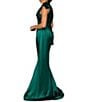 Color:Emerald - Image 2 - Satin Beaded Bow Halter Neckline Sleeveless Sheath Gown