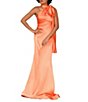 Color:Orange - Image 1 - Satin Beaded Bow Halter Neckline Sleeveless Sheath Gown