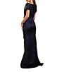 Terani Couture Satin Off The Shoulder Neck Short Sleeve Front Rhinestone Drape Gown - Image 2