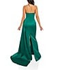 Color:Hunter Green - Image 2 - Satin Strapless Sleeveless Drape Side Mermaid Gown