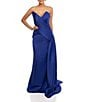 Color:Royal - Image 1 - Satin Strapless Sleeveless Drape Side Mermaid Gown