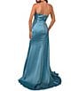 Color:Slate - Image 2 - Satin Strapless Sleeveless Front Slit Mermaid Gown