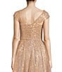 Color:Gold/Silver - Image 4 - Sequin Asymmetrical Neck Cap Sleeve Ball Gown