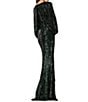 Color:Hunter - Image 2 - Sequin Deep V-Neck 3/4 Drape Sleeve Front Slit Gown