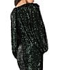 Color:Hunter - Image 4 - Sequin Deep V-Neck 3/4 Drape Sleeve Front Slit Gown
