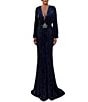 Terani Couture Sequin Mesh V-Neck Long Sleeve Sheath Long Dress - Image 1