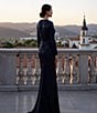 Terani Couture Sequin Mesh V-Neck Long Sleeve Sheath Long Dress - Image 4