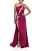 Terani Couture Sequin One Shoulder Open Front Embellished Sheath Long Dress, Color:Fuchsia - Image 1