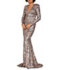 Color:Taupe Silver - Image 1 - Sequin V-Neck Long Sleeve Mermaid Gown